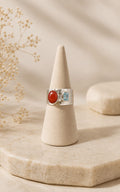 Handcrafted Pure Silver Dual Stone Statement Ring