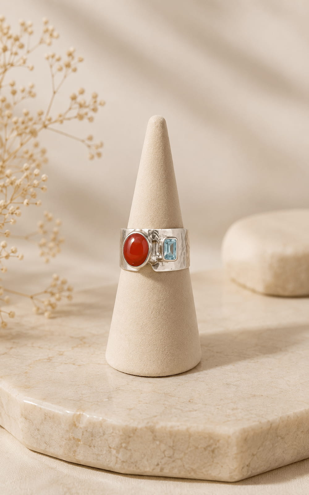 Handcrafted Pure Silver Dual Stone Statement Ring