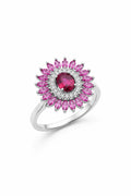 Pink Halo Floral Ring – Sterling Silver (Size 14)