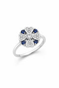Blue Floral Spinner Ring – 925 Sterling Silver (Size 14)