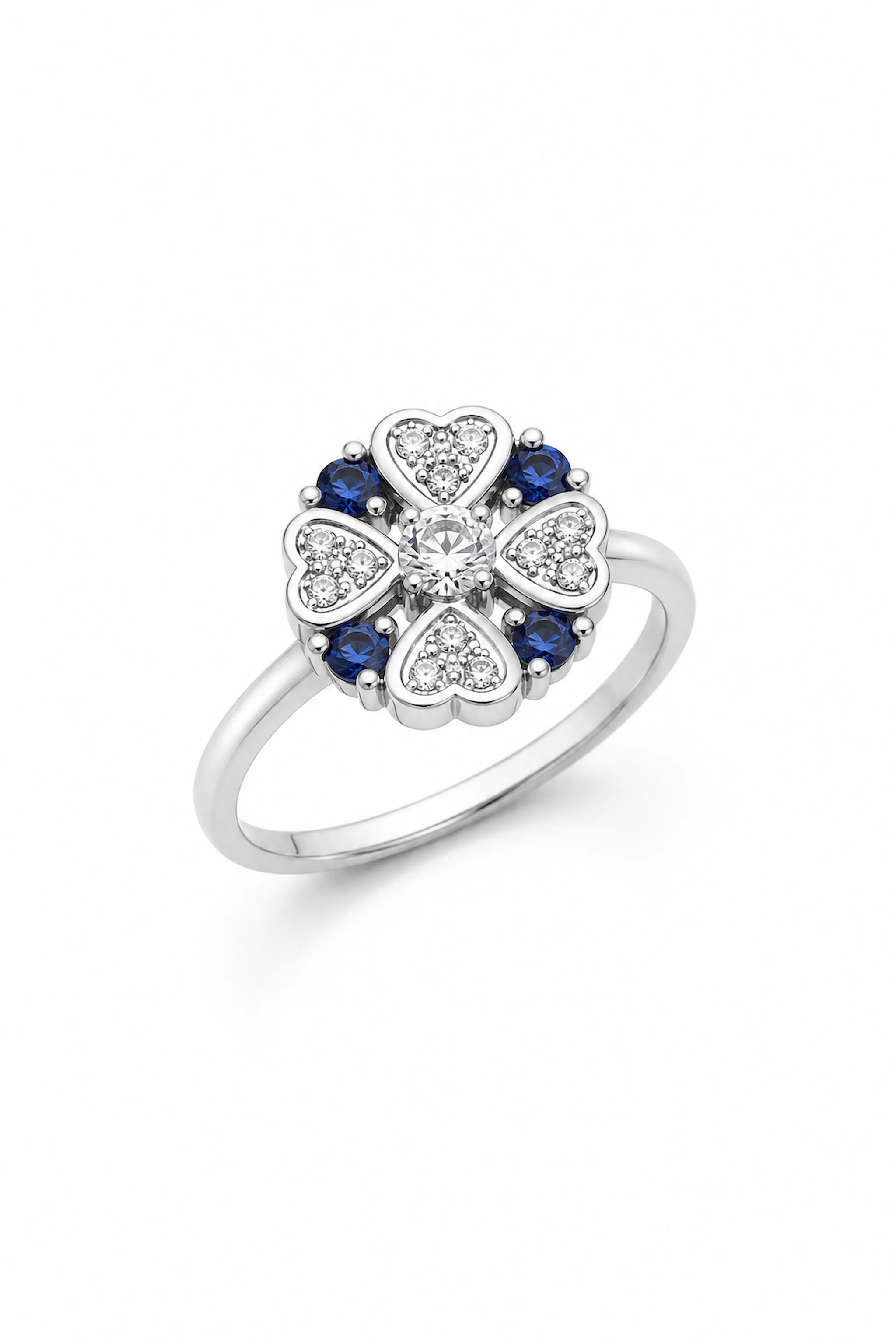 Blue Floral Spinner Ring – 925 Sterling Silver (Size 14)