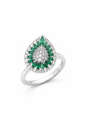 Emerald Teardrop Halo Ring – 925 Sterling Silver (Size 9)