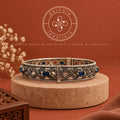 Handcrafted Silver Bangle with Deep Blue Stones