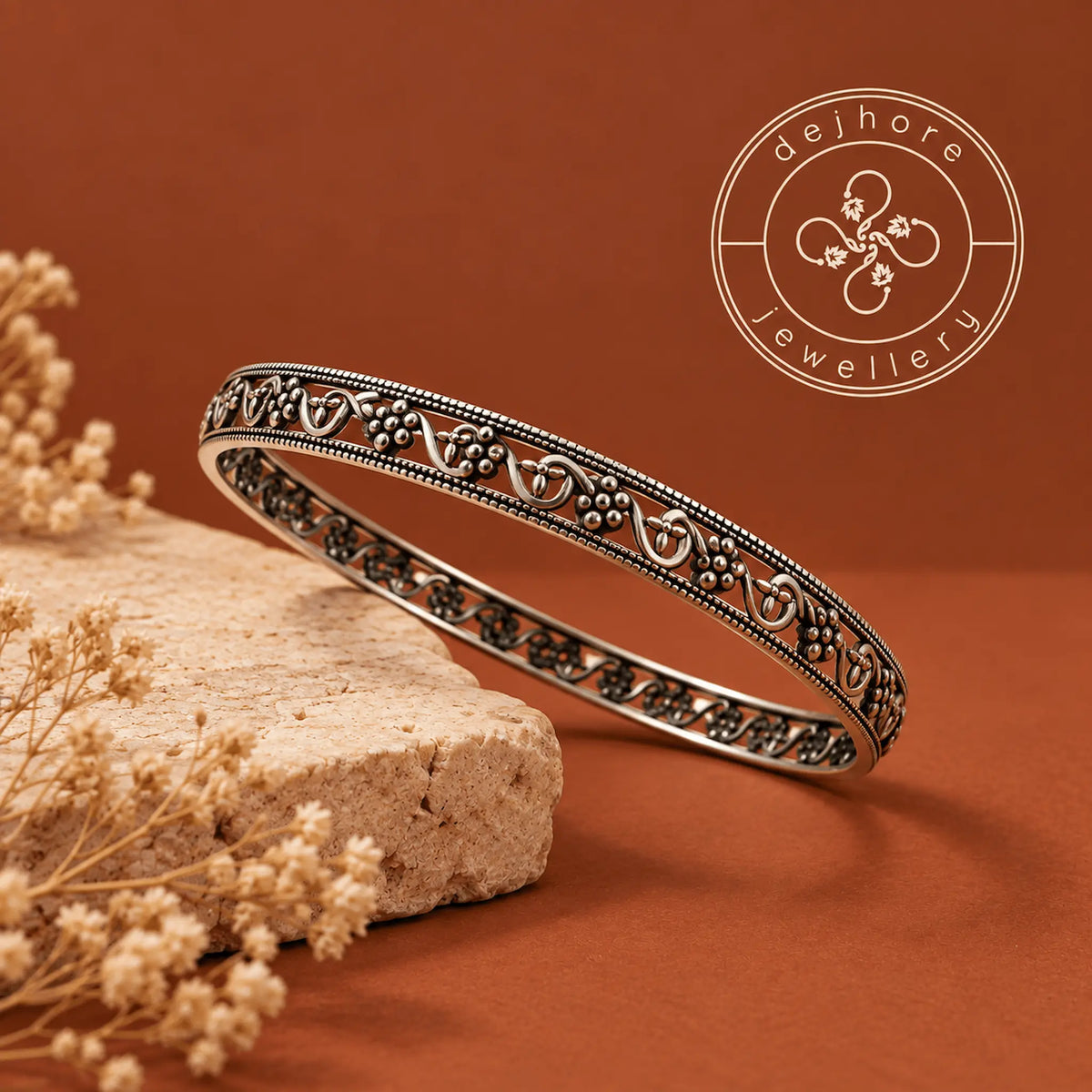 Kashmiri Filigree Oxidised Silver Bangle