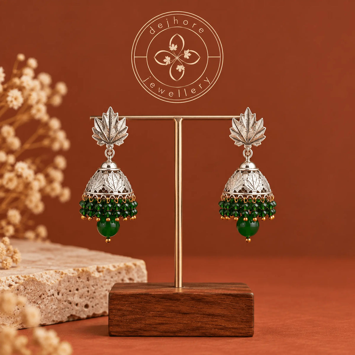 Chinar Silver Jhumka with Pearl Drops
