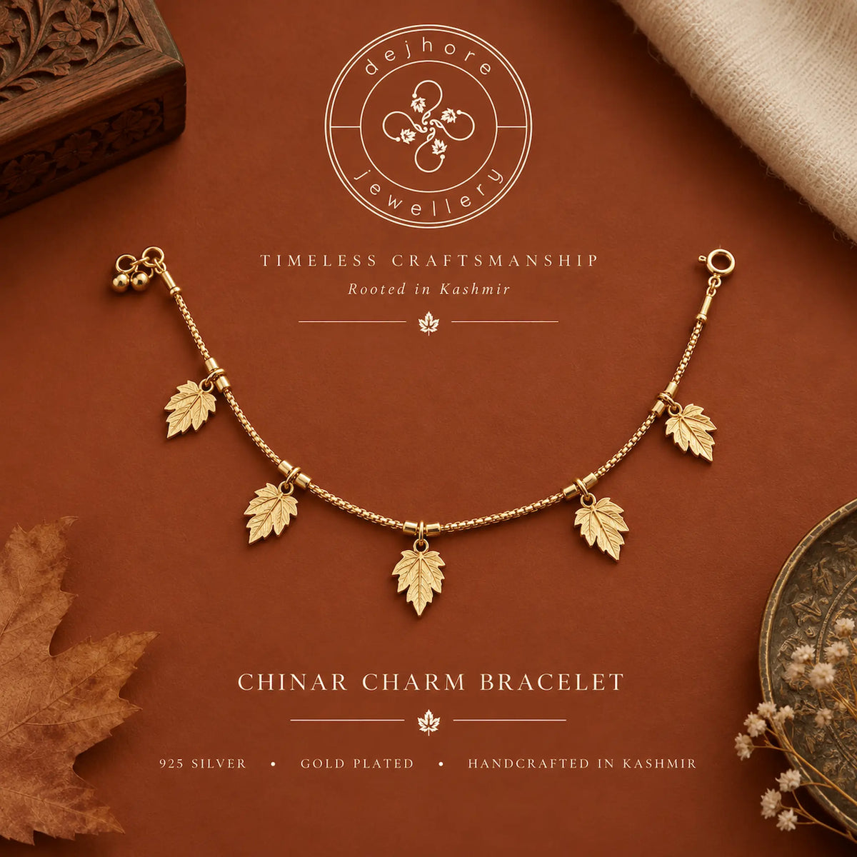 Chinar Charm Bracelet — A Leaf of Kashmir