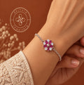 Floral Magenta Stone Silver Bracelet