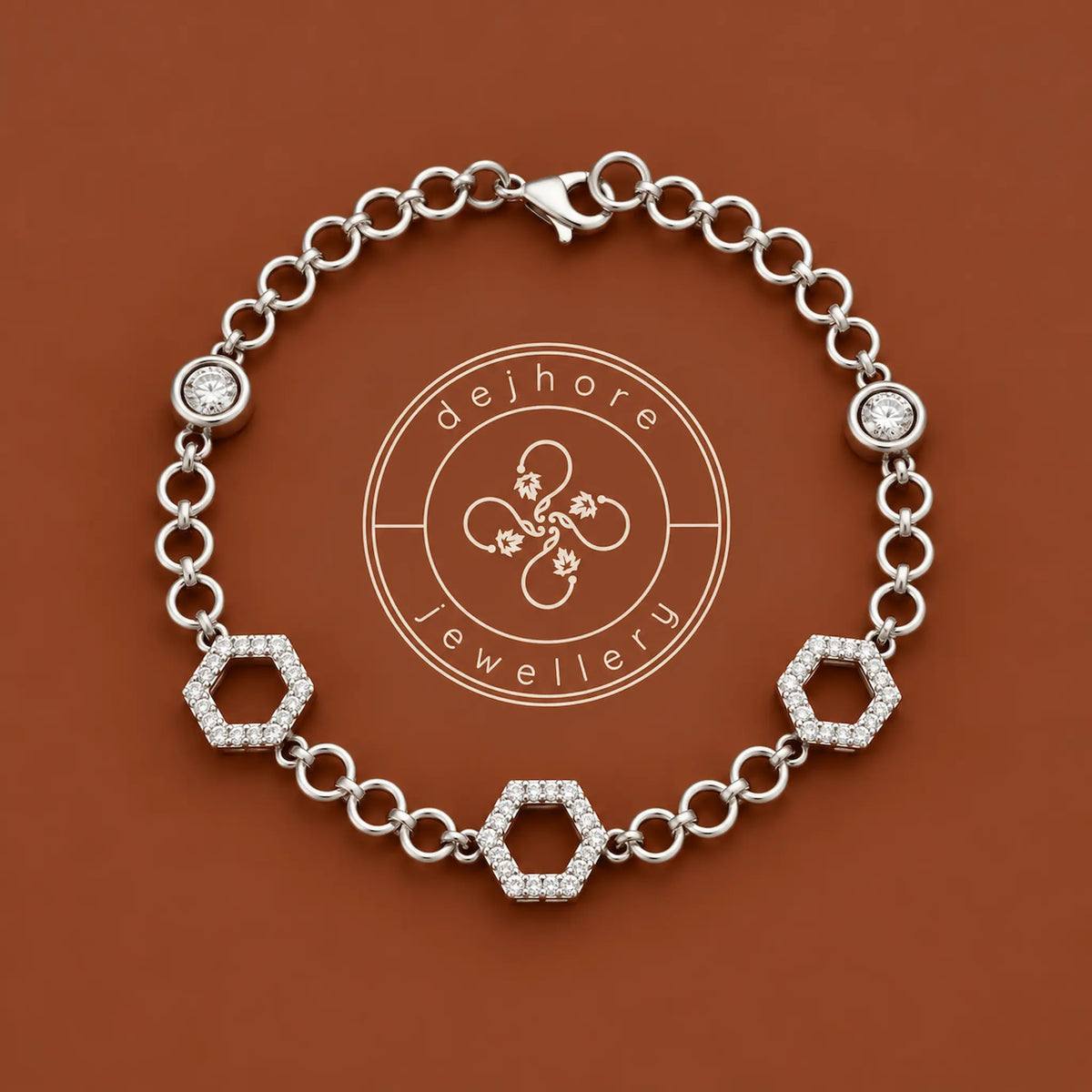 Hexagon CZ Silver Bracelet
