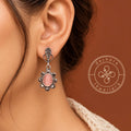Oxidised Silver Drop Earrings with Baby Pink Stone