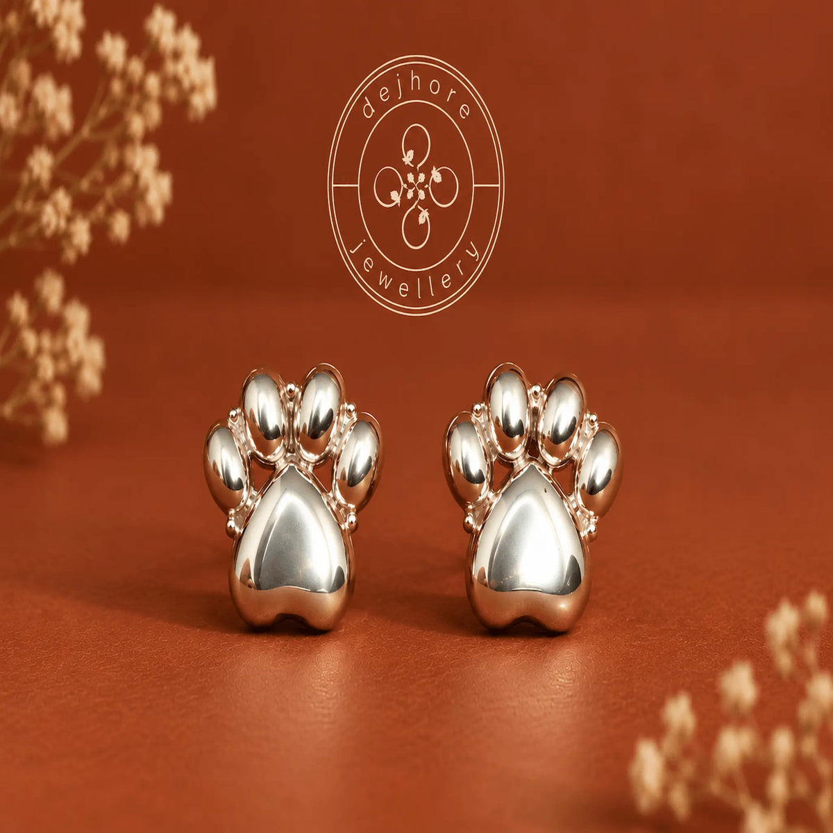 Silver Paw Print Stud Earrings