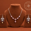 Pink Gemstone Sterling Silver Necklace & Earrings Set