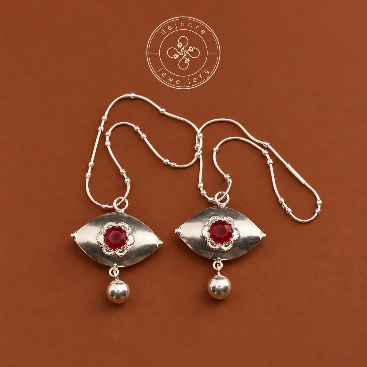 Traditional Kashmiri Silver Dejhore with Ruby-Red Stone