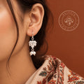 Chinar Leaf Silver Earrings with Pearl Drops