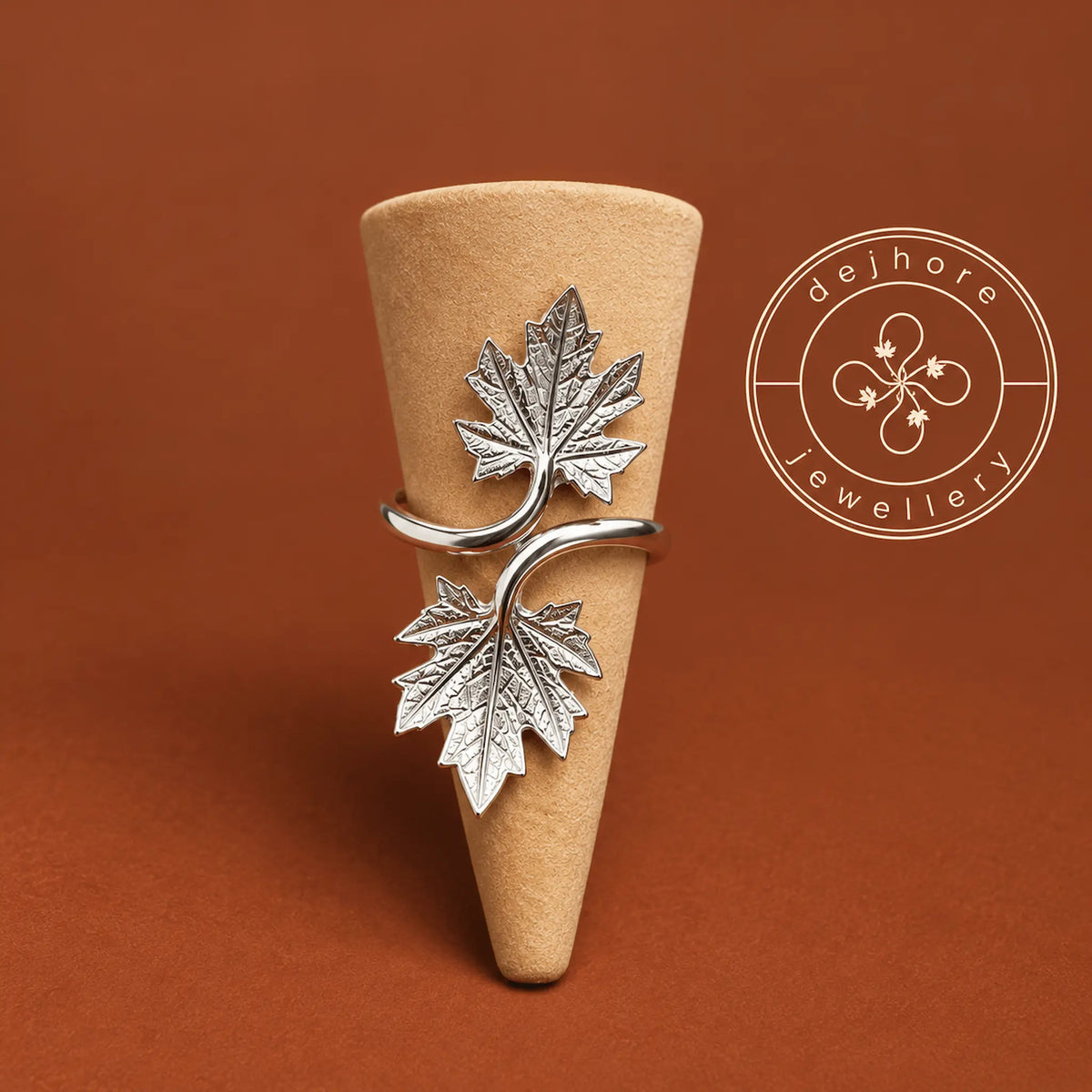 Chinar Leaf Adjustable Silver Ring