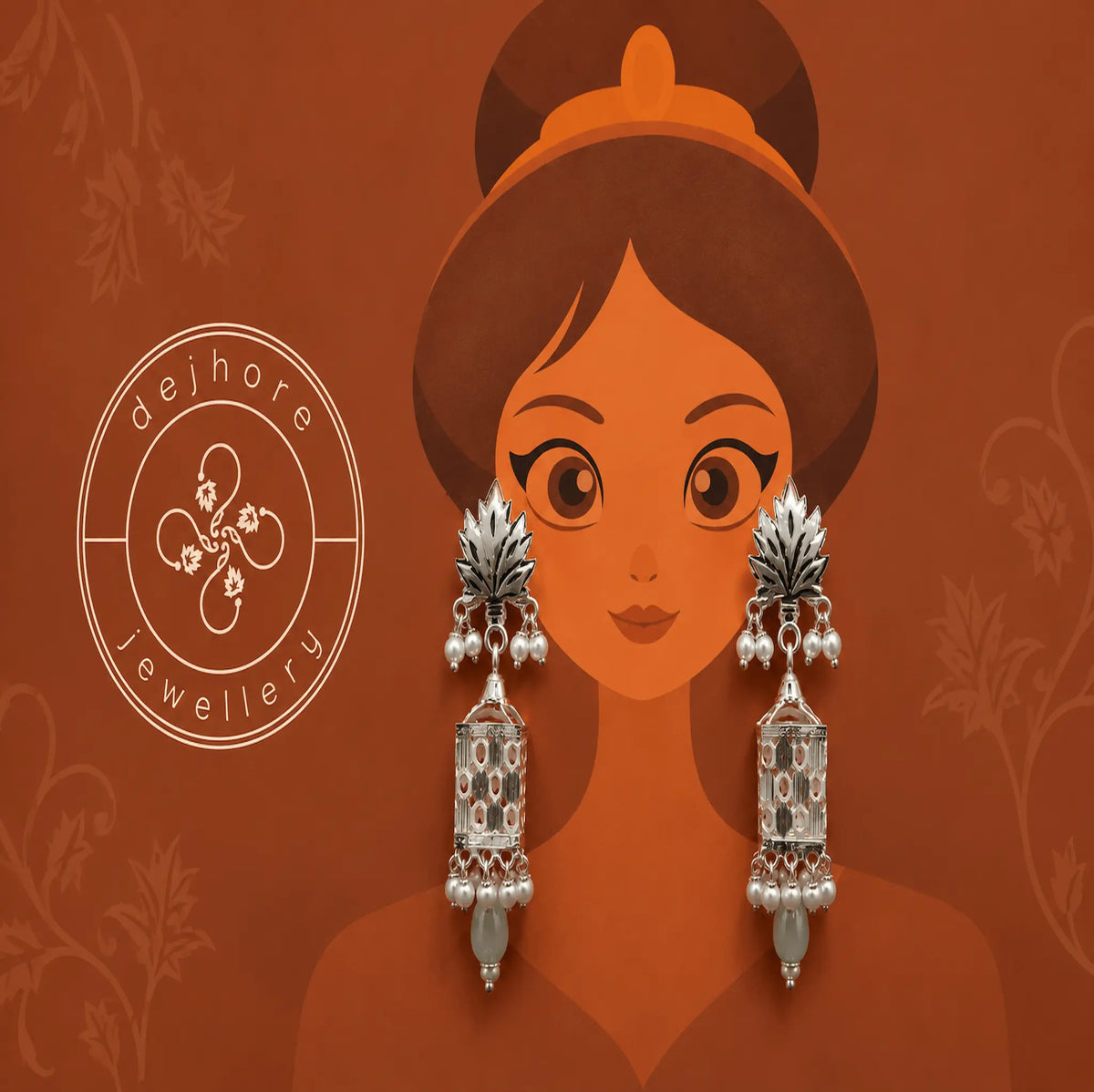 Traditional Kashmiri Silver Leaf Earrings with Pearl Drops